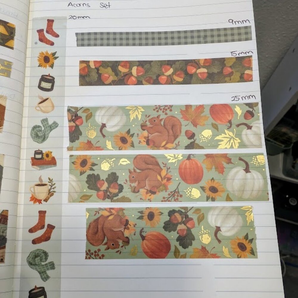 Archer and Olive Washi Tape "Acorns" Set - 1M Sample